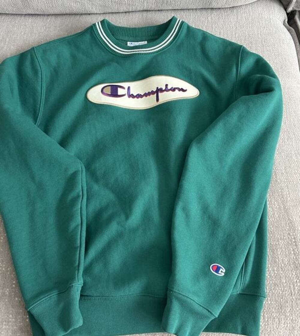 Vintage Champion Reverse Weave Crew Neck Sweatshirt Retro Green Oval Logo S
